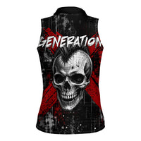 Generation X Mohawk Skull Women Sleeveless Polo Shirt Distressed Punk Rock Grunge