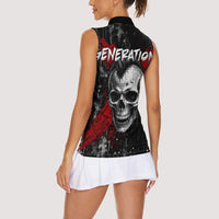 Generation X Mohawk Skull Women Sleeveless Polo Shirt Distressed Punk Rock Grunge
