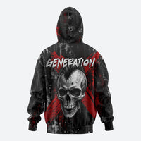Generation X Mohawk Skull Zip Hoodie Distressed Punk Rock Grunge