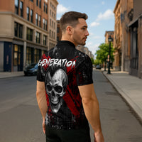 Generation X Mohawk Skull Zipper Polo Shirt Distressed Punk Rock Grunge