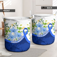 Diabetes Awareness Ribbon Laundry Basket Floral Blue Ribbon World Map