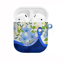 Diabetes Awareness Ribbon AirPods Case Floral Blue Ribbon World Map
