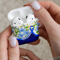 Diabetes Awareness Ribbon AirPods Case Floral Blue Ribbon World Map