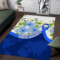 Diabetes Awareness Ribbon Area Rug Floral Blue Ribbon World Map