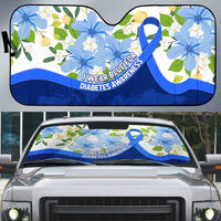 Diabetes Awareness Ribbon Auto Sun Shade Floral Blue Ribbon World Map