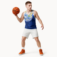 Diabetes Awareness Ribbon Basketball Jersey Floral Blue Ribbon World Map