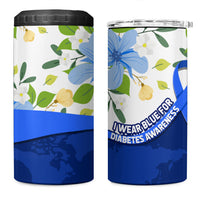 Diabetes Awareness Ribbon 4 in 1 Can Cooler Tumbler Floral Blue Ribbon World Map