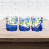 Diabetes Awareness Ribbon Ceramic Mug Floral Blue Ribbon World Map