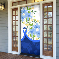 Diabetes Awareness Ribbon Door Cover Floral Blue Ribbon World Map