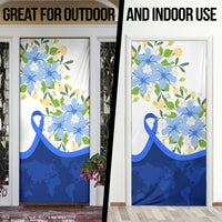 Diabetes Awareness Ribbon Door Cover Floral Blue Ribbon World Map