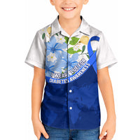 Diabetes Awareness Ribbon Kid Hawaiian Shirt Floral Blue Ribbon World Map