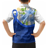 Diabetes Awareness Ribbon Kid Hawaiian Shirt Floral Blue Ribbon World Map