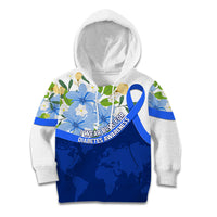 Diabetes Awareness Ribbon Kid Hoodie Floral Blue Ribbon World Map