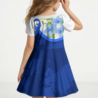 Diabetes Awareness Ribbon Kid Short Sleeve Dress Floral Blue Ribbon World Map