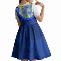Diabetes Awareness Ribbon Kid Short Sleeve Dress Floral Blue Ribbon World Map