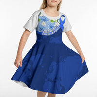 Diabetes Awareness Ribbon Kid Short Sleeve Dress Floral Blue Ribbon World Map