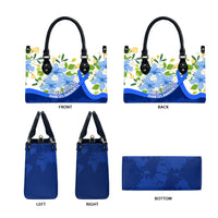 Diabetes Awareness Ribbon Leather Bag Floral Blue Ribbon World Map