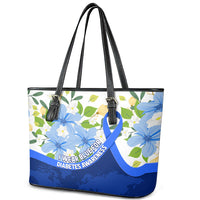 Diabetes Awareness Ribbon Leather Tote Bag Floral Blue Ribbon World Map