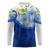 Diabetes Awareness Ribbon Long Sleeve Polo Shirt Floral Blue Ribbon World Map