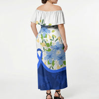 Diabetes Awareness Ribbon Off Shoulder Maxi Dress Floral Blue Ribbon World Map