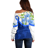 Diabetes Awareness Ribbon Off Shoulder Sweater Floral Blue Ribbon World Map