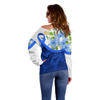Diabetes Awareness Ribbon Off Shoulder Sweater Floral Blue Ribbon World Map