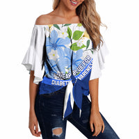 Diabetes Awareness Ribbon Off Shoulder Wrap Waist Top Floral Blue Ribbon World Map