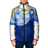 Diabetes Awareness Ribbon Padded Jacket Floral Blue Ribbon World Map
