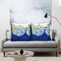 Diabetes Awareness Ribbon Pillow Cover Floral Blue Ribbon World Map