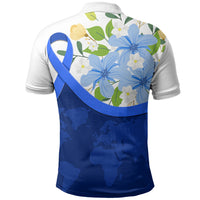 Diabetes Awareness Ribbon Polo Shirt Floral Blue Ribbon World Map