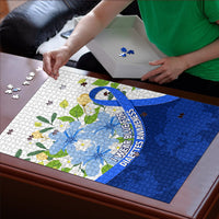 Diabetes Awareness Ribbon Puzzle Floral Blue Ribbon World Map
