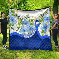Diabetes Awareness Ribbon Quilt Floral Blue Ribbon World Map