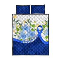 Diabetes Awareness Ribbon Quilt Bed Set Floral Blue Ribbon World Map