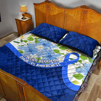 Diabetes Awareness Ribbon Quilt Bed Set Floral Blue Ribbon World Map
