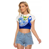 Diabetes Awareness Ribbon Raglan Cropped T Shirt Floral Blue Ribbon World Map