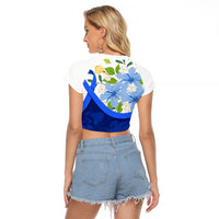 Diabetes Awareness Ribbon Raglan Cropped T Shirt Floral Blue Ribbon World Map