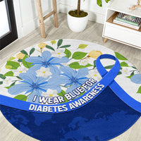 Diabetes Awareness Ribbon Round Carpet Floral Blue Ribbon World Map