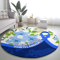 Diabetes Awareness Ribbon Round Carpet Floral Blue Ribbon World Map