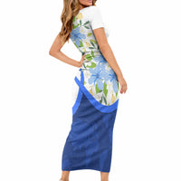 Diabetes Awareness Ribbon Short Sleeve Bodycon Dress Floral Blue Ribbon World Map