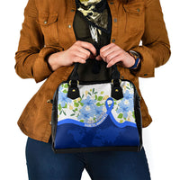 Diabetes Awareness Ribbon Shoulder Handbag Floral Blue Ribbon World Map