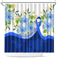 Diabetes Awareness Ribbon Shower Curtain Floral Blue Ribbon World Map