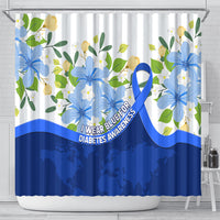 Diabetes Awareness Ribbon Shower Curtain Floral Blue Ribbon World Map