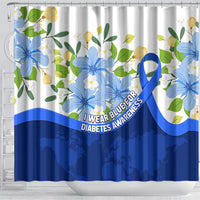 Diabetes Awareness Ribbon Shower Curtain Floral Blue Ribbon World Map