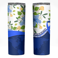 Diabetes Awareness Ribbon Skinny Tumbler Floral Blue Ribbon World Map