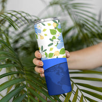 Diabetes Awareness Ribbon Skinny Tumbler Floral Blue Ribbon World Map