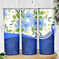 Diabetes Awareness Ribbon Skinny Tumbler Floral Blue Ribbon World Map