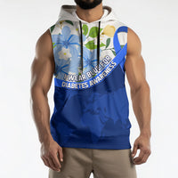 Diabetes Awareness Ribbon Sleeveless Hoodie Floral Blue Ribbon World Map