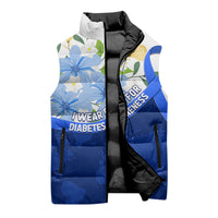 Diabetes Awareness Ribbon Sleeveless Puffer Jacket Floral Blue Ribbon World Map
