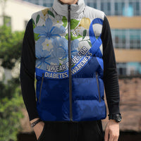 Diabetes Awareness Ribbon Sleeveless Puffer Jacket Floral Blue Ribbon World Map