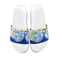 Diabetes Awareness Ribbon Slide Sandals Floral Blue Ribbon World Map